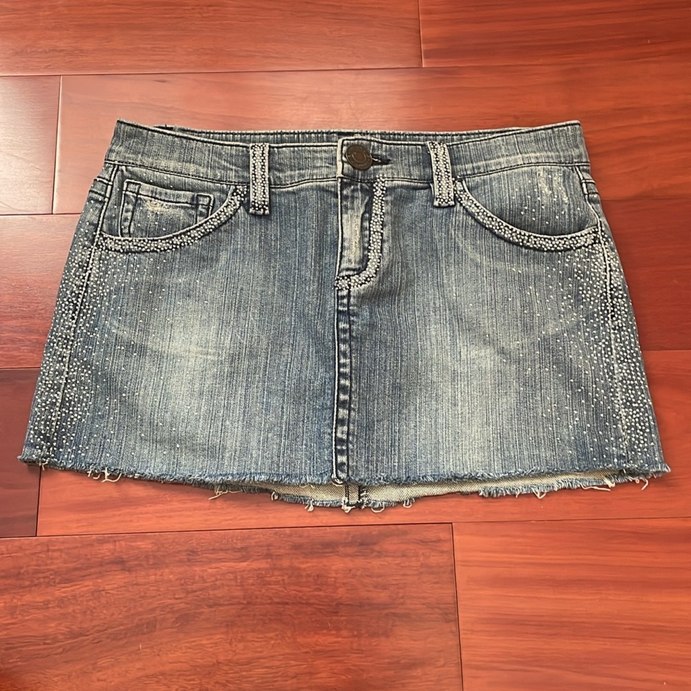 Vintage Fashion Rhinestones Denim Mini Pocket Jean Skirt